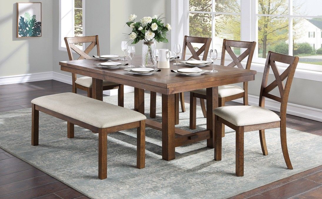 6 pc Canora brown wood dining table set with bench(New)