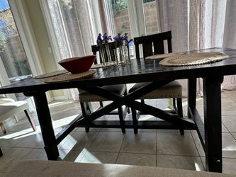 Dining Table - Dark Wood - With All 6 Chairs