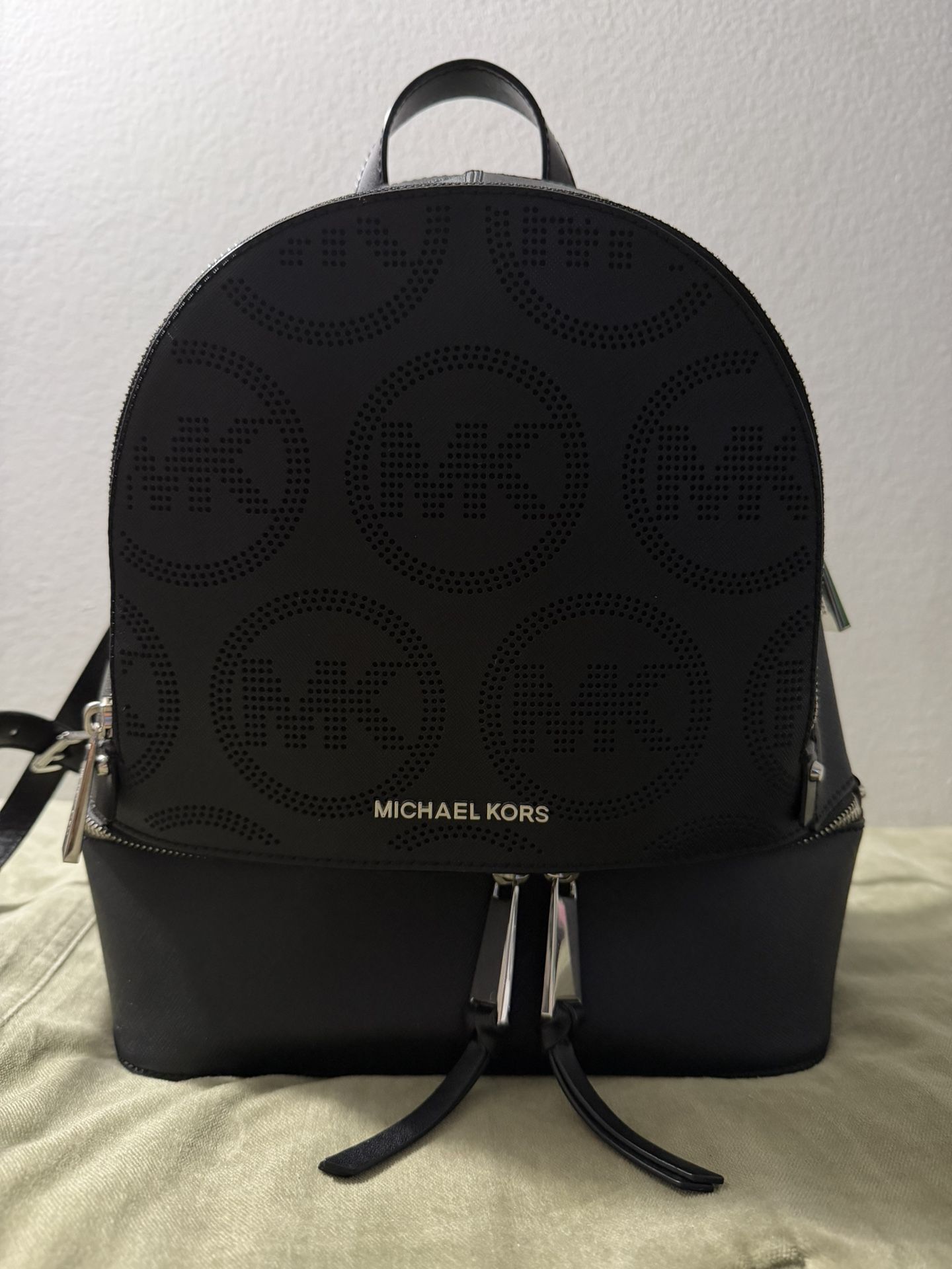 Michael Kors Rhea Medium Logo Backpack Black Leather