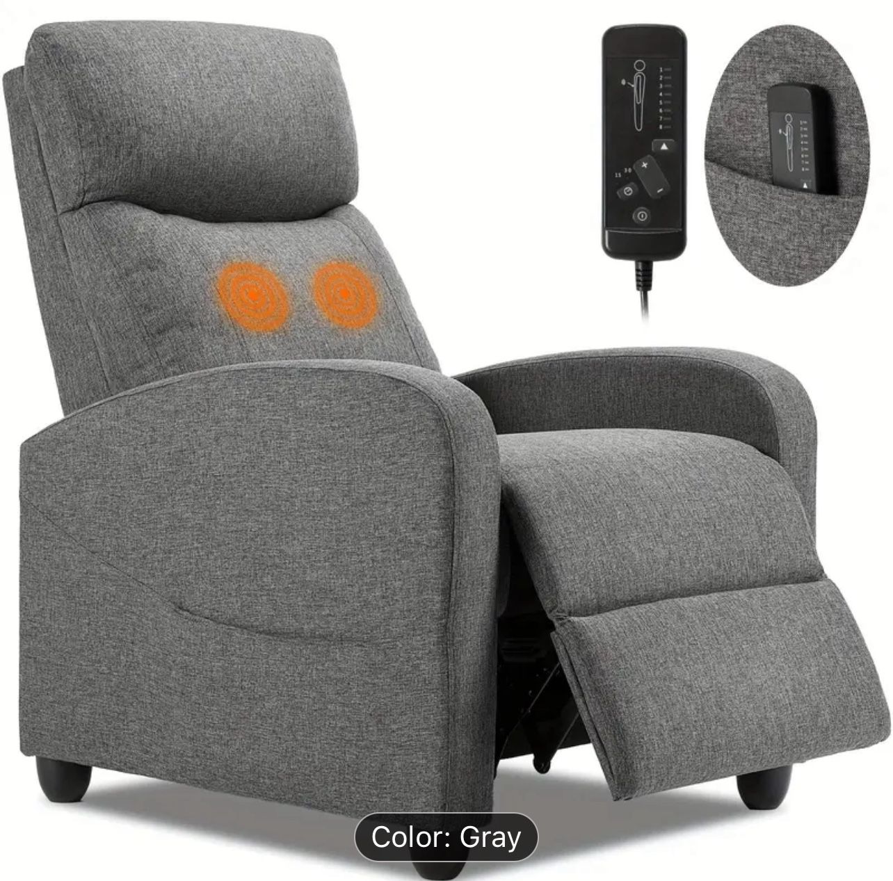 Fabric Grey Recliner With Massage