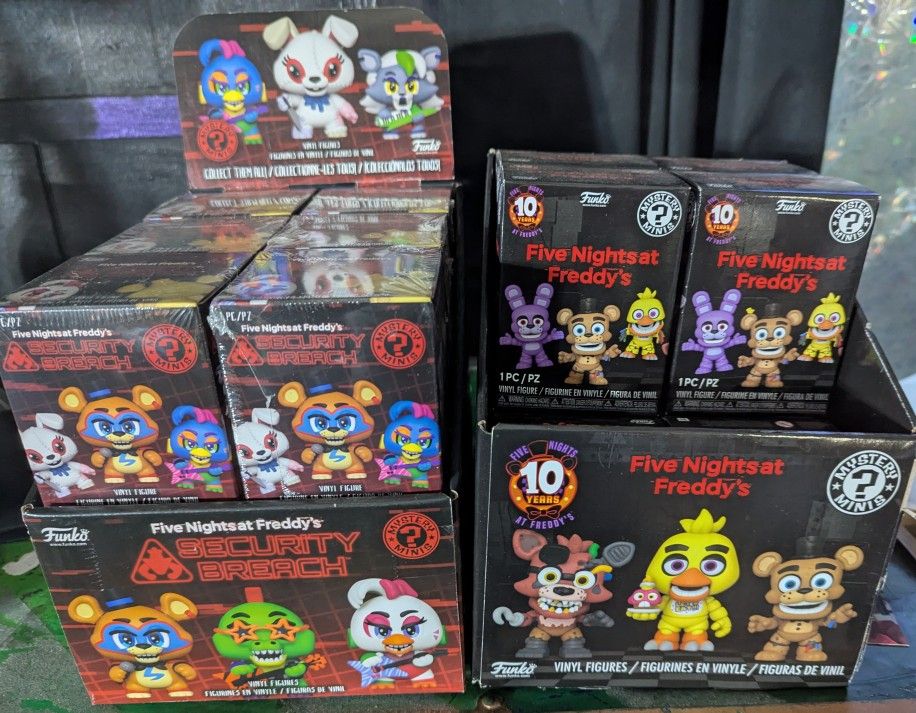 12 Five Nights At Freddy's Security Breach Mystery Minis & 10 FNAF 10 Years Mystery Minis Both With Display Box