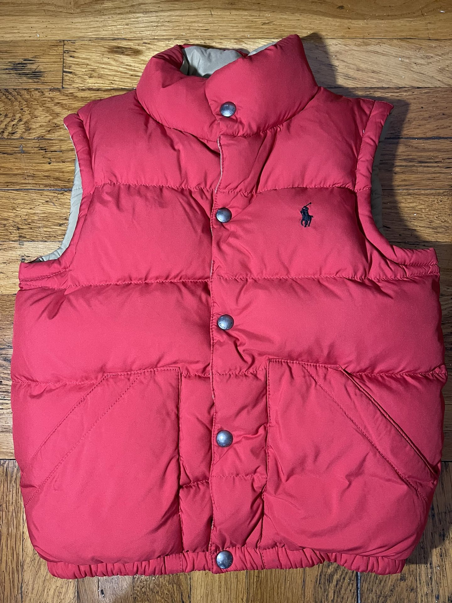 Polo Ralph Lauren Down Feather Reversible Puffer Vest Boys S 8 RED & Tan