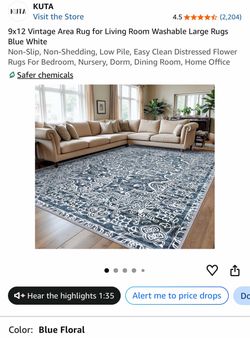 KUTA 9x12 Vintage Area Rug Blue Floral