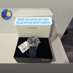 SEIKO Solar Black Dial Blue Nylon Men’s Watch ⌚