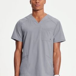 Cherokee Men's Stretch V-Neck Scrub Top in Gray - Size Large