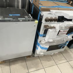 GE Café Combo 2 Pieces Gas Stove Smart Slide & Dishwasher In Matte White
