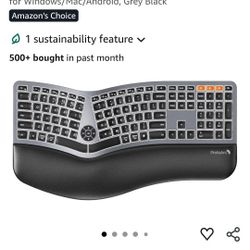 Backlit Bluetooth Ergonomic Keyboard, ProtoArc EKO1 Plus Full Size Wireless Split Keyboard with Dual Bluetooth and USB, Cushioned Wrist Rest, Recharge