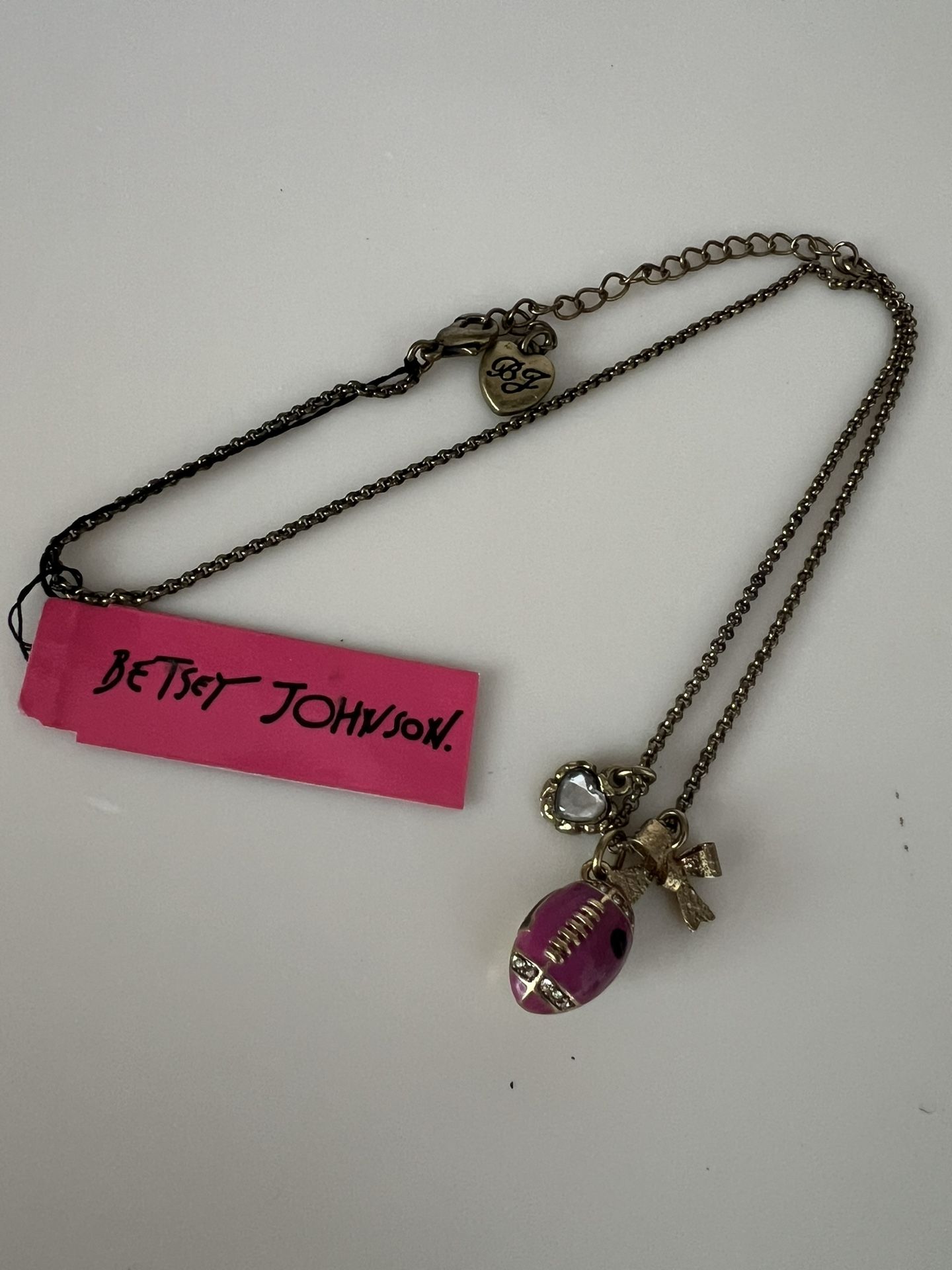 Betsey Johnson Gold Tone Football Charm “I Love The Quarterback” Necklace