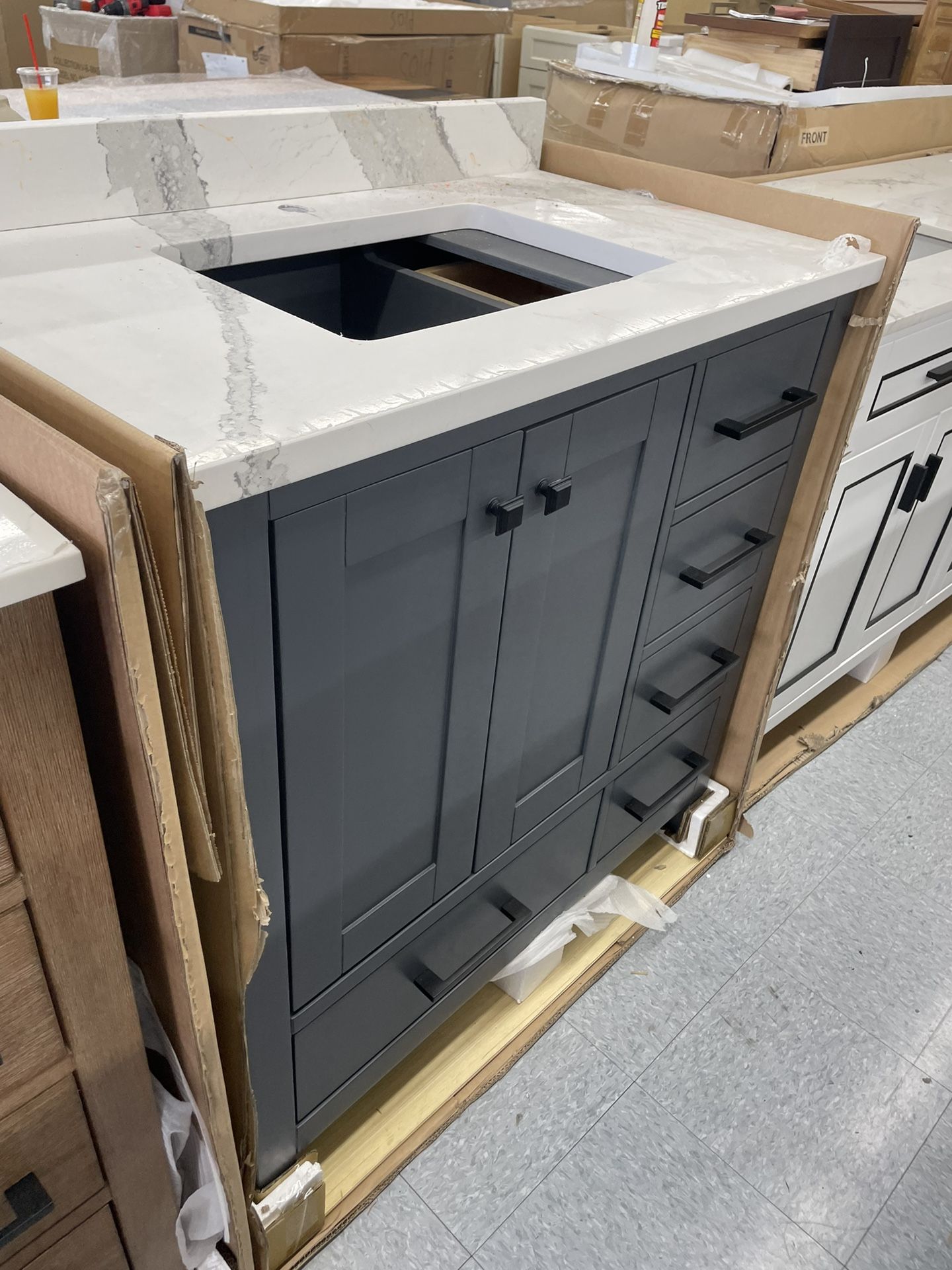 Bathroom Vanity Cabinet 36” Solid Mango Quartz Top With Sink And Backsplash