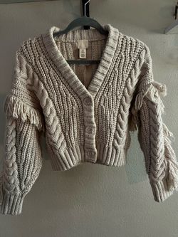 H&iM Chunky Cable Knit Fringe Cardigan