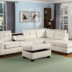 🎁In Stock ⭐Free & Fast Delivery 🕊️Heights White Faux Leather Reversible Sectional with Storage Ottoman [HOT DEAL]


