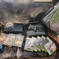 Video Game Lot Sony Ps2 Fat W Everything and Xbox 360 Slim 250 W Games and Remote "Works Great"