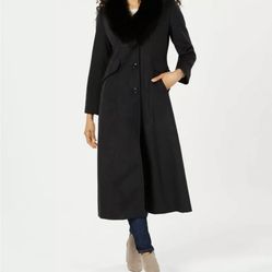 Forecaster Fox-Fur-Collar Maxi Reefer Coat (Black, 6)