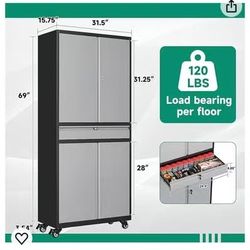 😀Black 15.74"D x 31.5"W x 72"H Metal Garage Cabinet with Doors and 3 Adjustable Shelves, Heavy Duty 4 Door Locking Storage Cabinet with Wheels