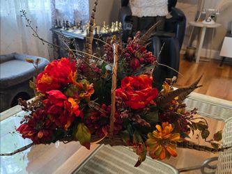 26" Fall Faux Flowers in Wicker Basket