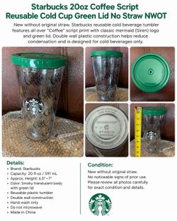 Lot 4 Starbucks 20oz Coffee Script Reusable Cold Cup Tumbler Siren Mermaid Logo New