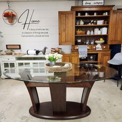 Manhattan Wooden Oval Glass Top Dining Table