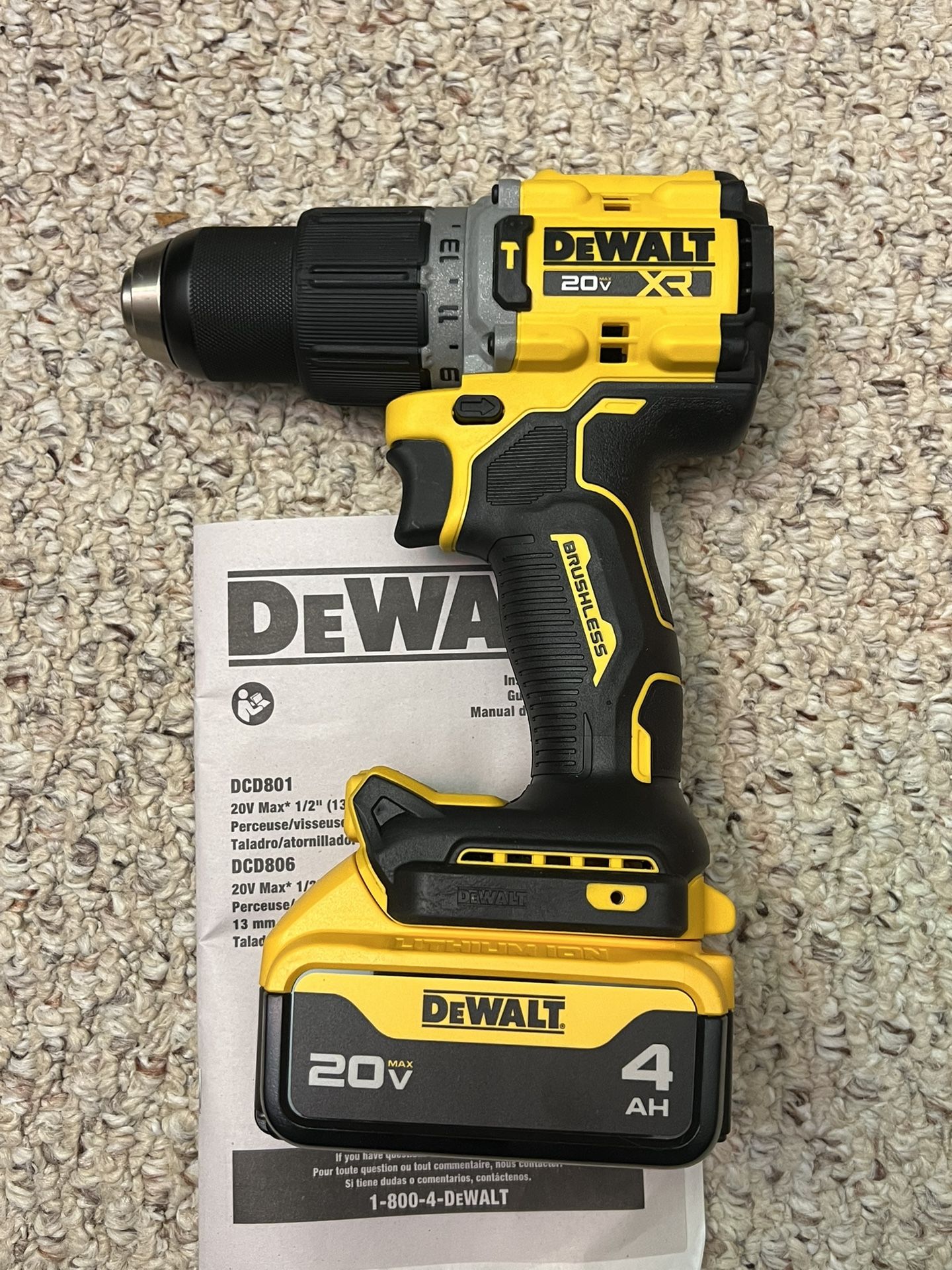 *NEW* Dewalt 20XR 1/2” Hammer Drill #DCD806 and 4.0Ah Battery