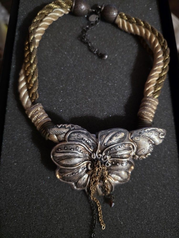 Chico's Beaded Statement Flower/Butterfly Necklace