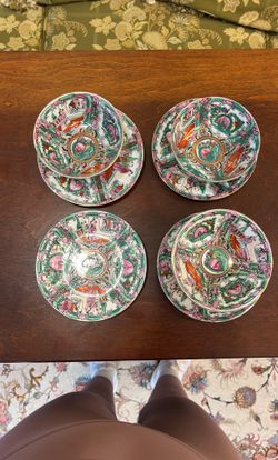 Set 7 Chinese Rose Medallion Porcelain 20th Century 