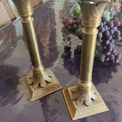 12” Brass Candle Holders with Some Patina