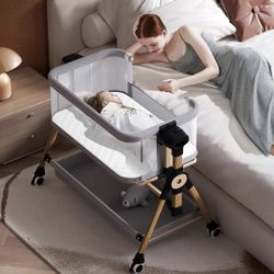 3 in 1 Baby Bassinet,Bedside/Rocking Bassinet for Baby,Bedside Crib with Lockable Wheels