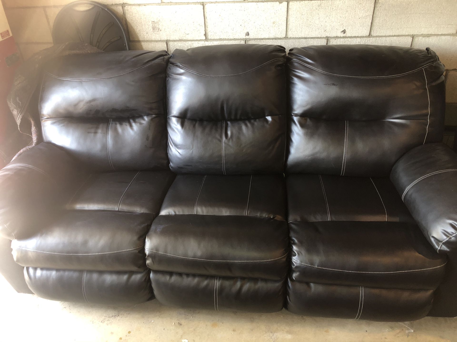 Leather reclining couch and reclining chair