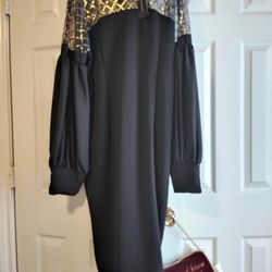 🖤✨  Glam Black Dress with Gold Glitter Mesh Top – New with Tags 