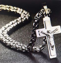Orthodox Crucifix Jesus Christ Pendent and Chain 24" 6mm thick