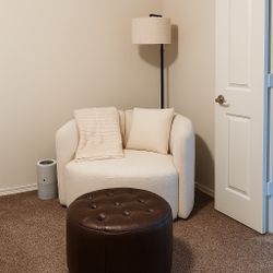 Brown Button Tufted Round Storage Ottoman