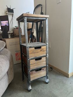 Unique Industrial Rustic Side Table / Narrow Metal & Wood Accent Chest
