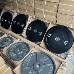Brand New Bumper And Cast Iron Plates With Barbell 