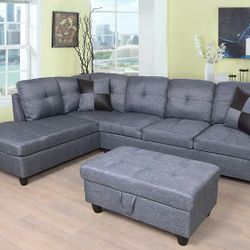 New grey sectional and ottoman 