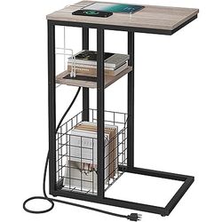 Vagusicc 28” C Shaped End Table with Charging Station