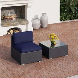 New In Box -  2pc Set Outdoor Patio All Weather Wicker - Armless Chairs And Glass Table
