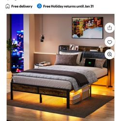 OLEVS Full Platform Bed Frame with Headboard, USB Charging Station and LED Light, Under Bed Storage, No Box Spring Needed, Noise-Free