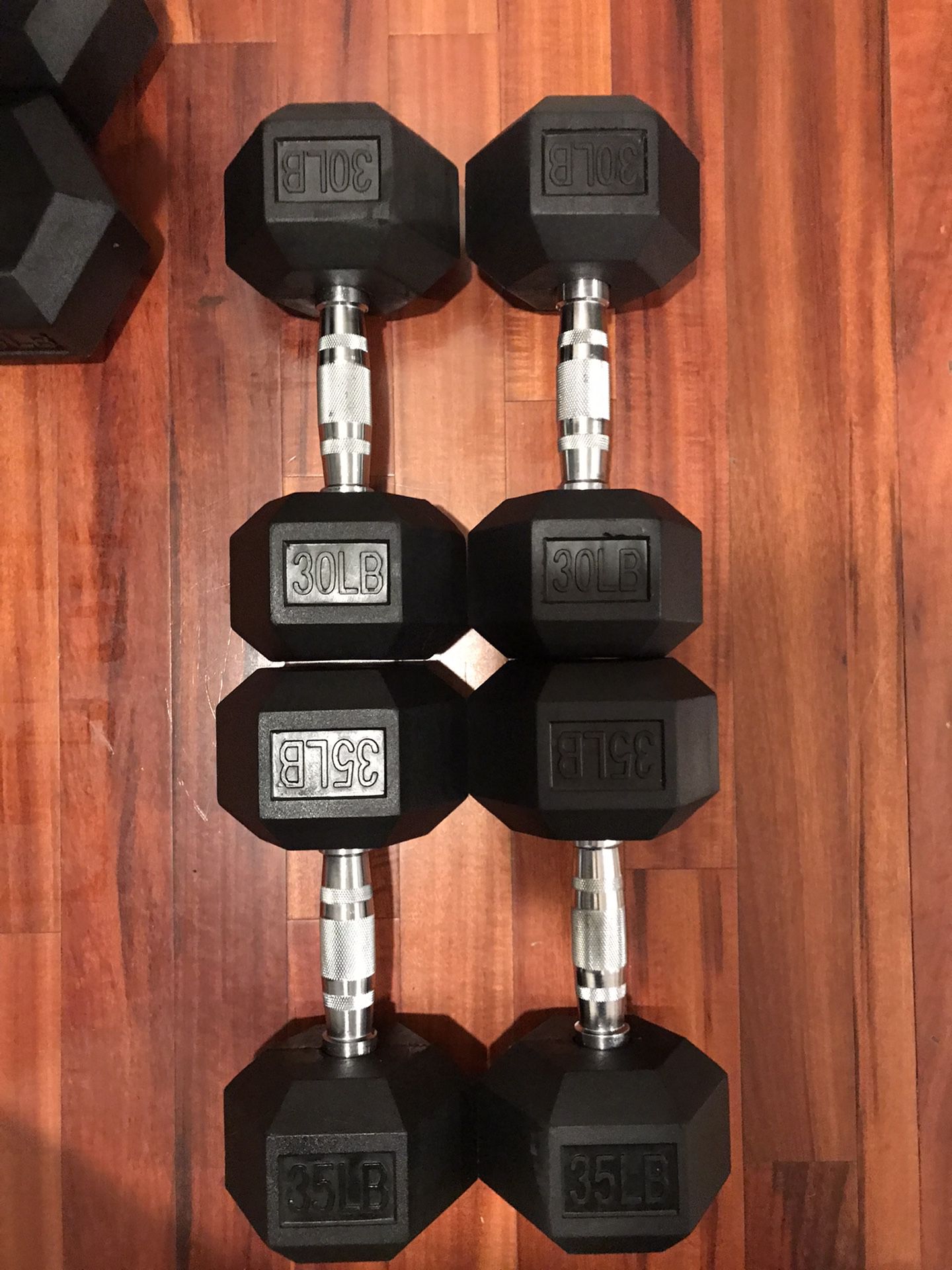 New Rubber Coated Hex Dumbbells (2x30Lbs, 2x35Lbs) for $100 Firm