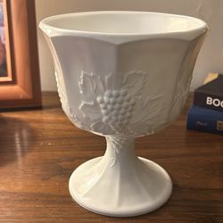 Vintage Indiana Glass Colony Harvest Grape Milk Glass Pedestal Compote Bowl