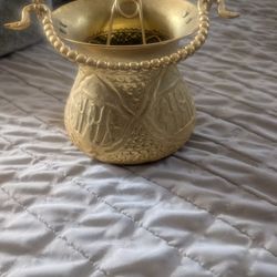 Egyptian Looking Ice Pail? W Tongs 