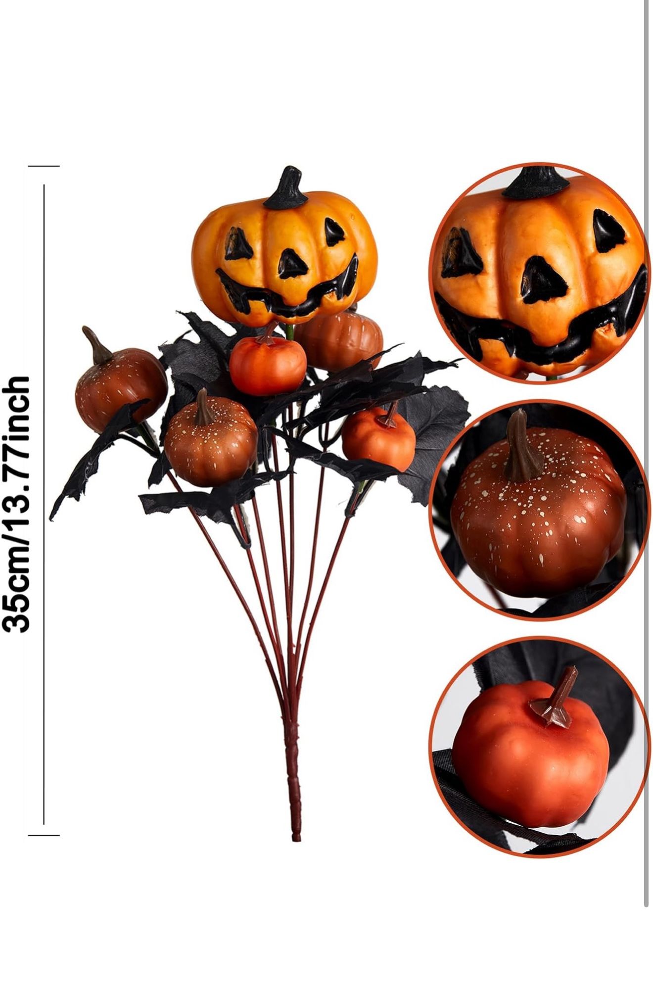 PARTY JOY 4Pcs Halloween Pumpkin Bunch with Black Maple Leaves Artificial Fall Flowers for Autumn Fall Floral Arrangements Fall Decor Decoration for H