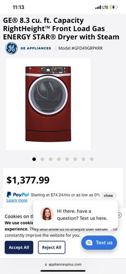 GE® 8.3 cu. ft. Capacity RightHeight™ Front Load Gas ENERGY STAR® Dryer with Steam