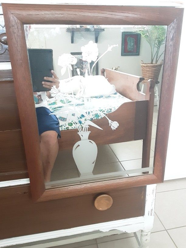 Vintage Oak Frosted Mirror 24x20
