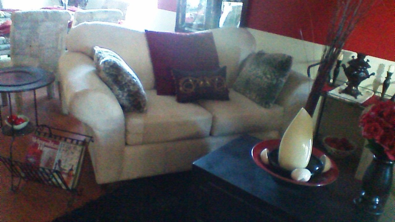 Light Tan Microfiber Couch and Loveseat