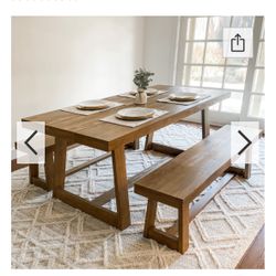 Plank & Beam Classic 72″ Dining Table + Bench – Pecan Wirebrush