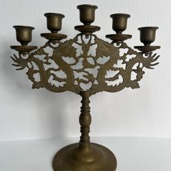 Vintage Brass 5 Arm Candelabra Candle Holder China Dragons