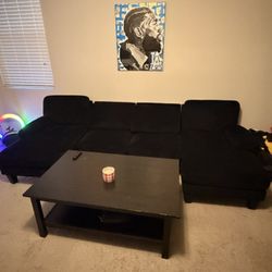 Black Corduroy Couch And Coffee Table