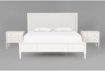 Living Spaces Austin White King Bedroom Set – Bed Frame, Dresser & 2 Nightstands