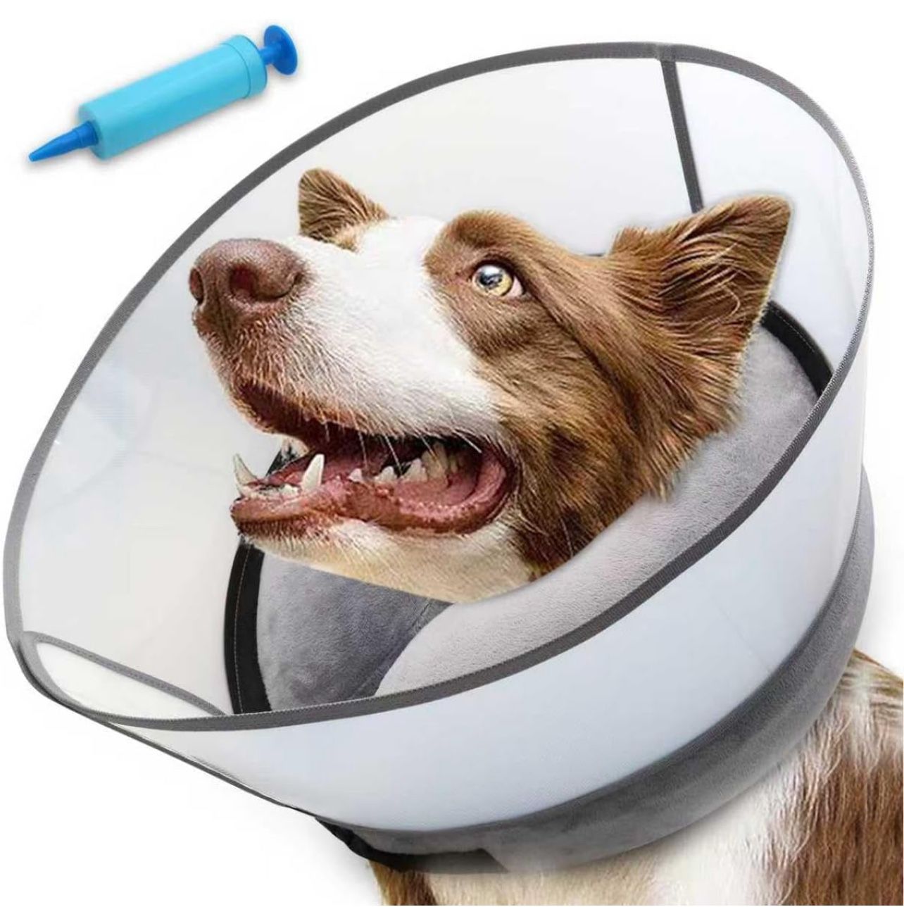 2-in-1 Upgraded Inflatable Dog Cone Collar with Detachable Anti-Licking Shield, Soft Adjustable Elizabethan Collar for Dogs After Surgery (L, Grey)