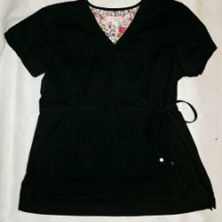 Koi Mock Wrap Scrub Top In Black Size Large