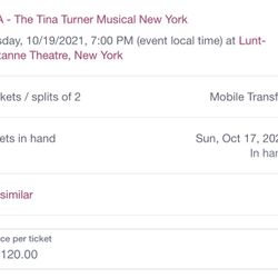 Two Tickets to Tina Turner on Broadway